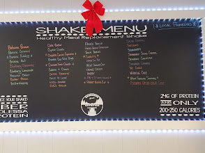 Dandridge Lakeside Nutrition shake menu chalkboard listing blended protein shake flavors